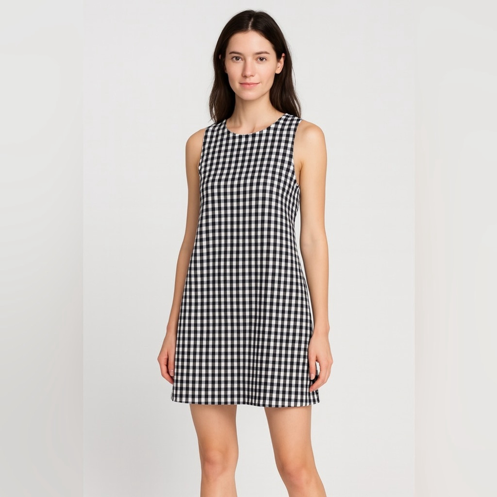 theory Black and White Gingham Sleeveless Dress